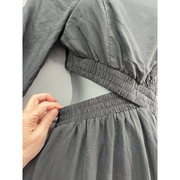 MEROKEETY Dress Womens Small Black Square Neck Long Sleeve Smocked Tiered Maxi - Picture 2 of 14